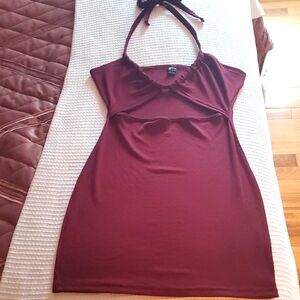 Shein Burgundy Tie Halter Dress